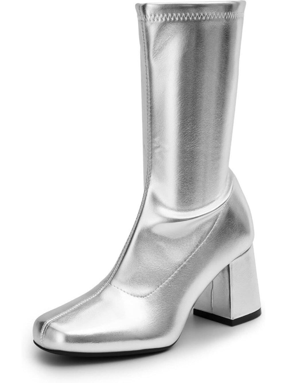 DREAM PAIRS Women's Silver Low Block Heel Zipper Ankle Mid Calf Gogo Boot Shoes